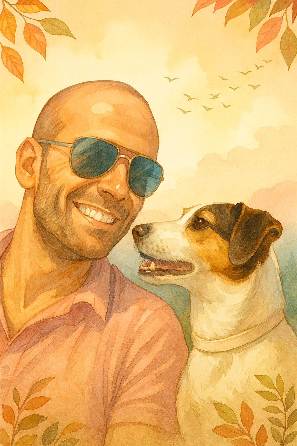 Portrait artistique aquarelle maître et animal — AmiAnimal Premium